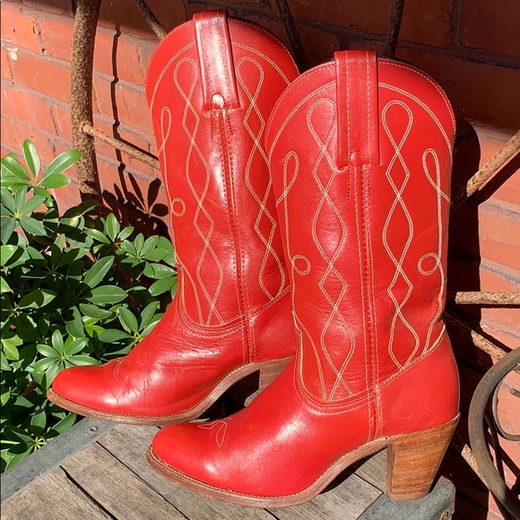 Frye Shoes - FRYE Vintage USA Made Red Heeled Cowboy Boots